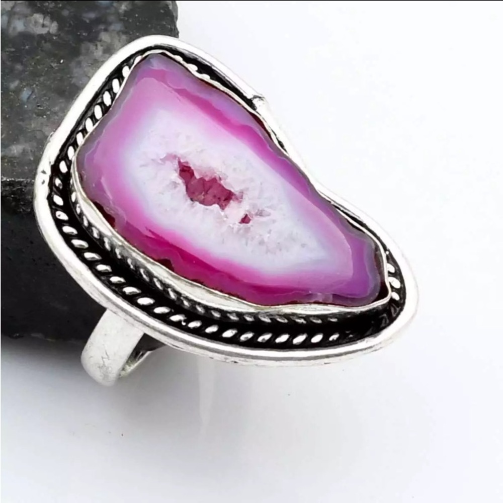 Solar Agate Gemstone Handmade Ring Size-8.75 Handcrafted In India New With Tags